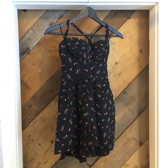 GUESS // Black with Flowers Cotton Mini Dress - Picture 1 of 6